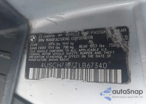 1996 BMW Z3 1.9 z USA, uszkodzony, nr VIN 4USCH7327TLB67340